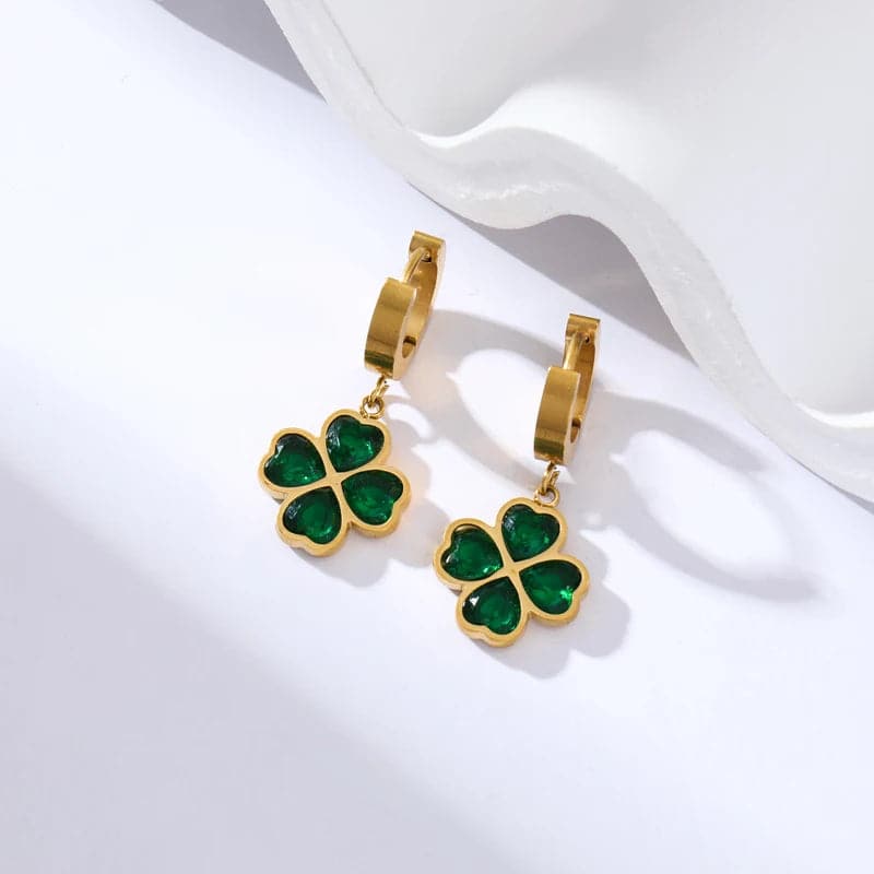 BCEFACL 316L Stainless Steel Green Leaf Clover Crystal Necklace Bracelets Earrings For Women Fashion Waterproof Jewelry Set Gift - Boutique Beauté Santé 