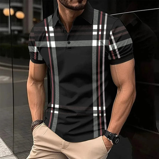 New Hot Selling Men Polo Shirt Stripe Printing Turn down Collar Button Top Short Sleeve Summer Casual Men's Clothing Polo Shirts - Boutique Beauté Santé 