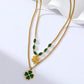 BCEFACL 316L Stainless Steel Green Leaf Clover Crystal Necklace Bracelets Earrings For Women Fashion Waterproof Jewelry Set Gift - Boutique Beauté Santé 