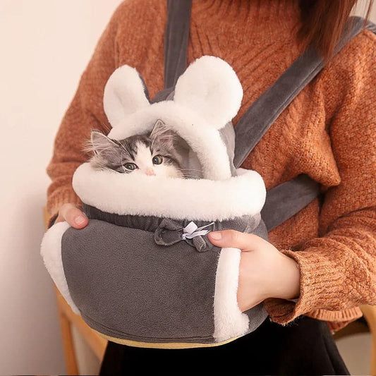 Pet Carrier Bag Small Cat Dogs Backpack Winter Warm Soft Plush Carring Pets Cage Walking Outdoor Travel Kitten Hanging Chest Bag - Boutique Beauté Santé 